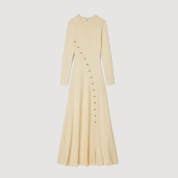 Sandro Womens Naturels Button-embellished Knitted Maxi Dress In Cream - Picture 3 of 16